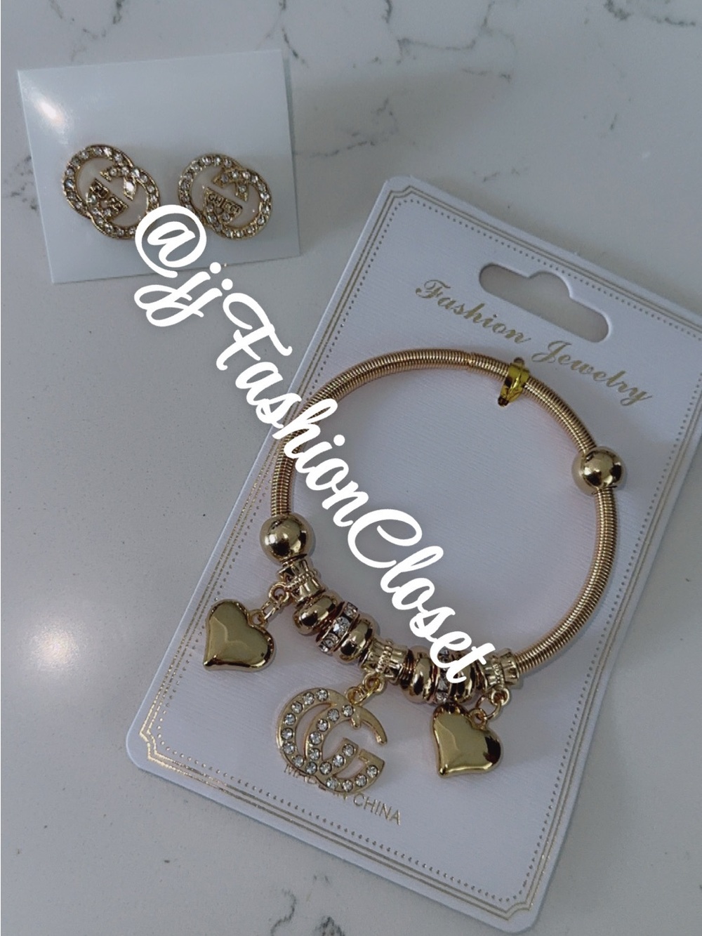 Fashion Jewelry Gold Heart Charm Bracelet with Crystal Logo Charm